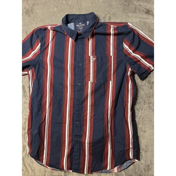 Hollister ~ Epic Flex Men’s Burgundy Polo‎ Shirt ~ Size Medium M Striped - Picture 1 of 5